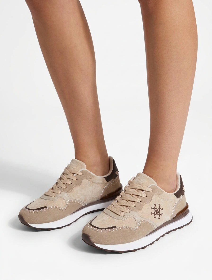 Zapatillas con paneles de efecto nobuk y ante. - Beis