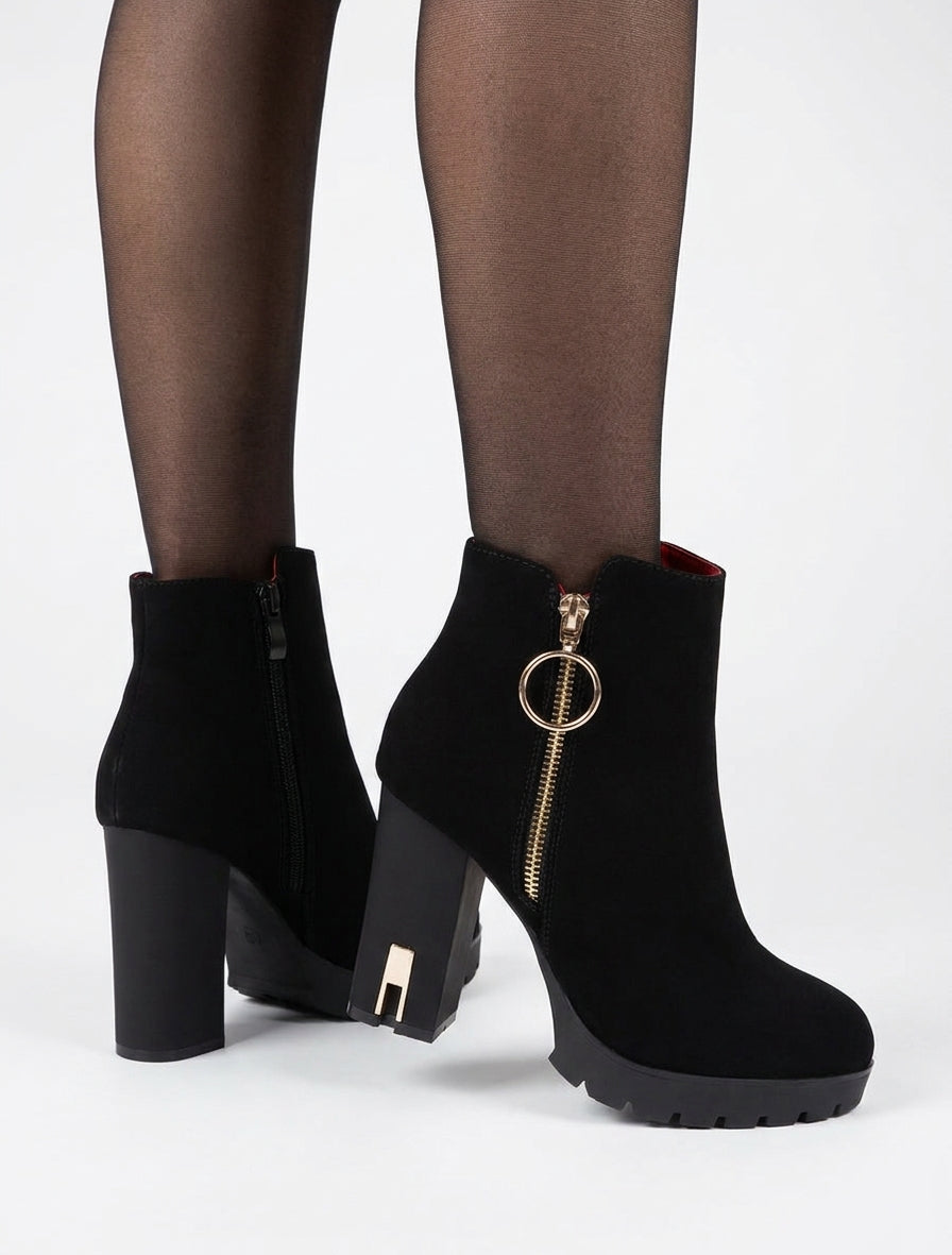 Botines con tacón y cremallera - Negro
