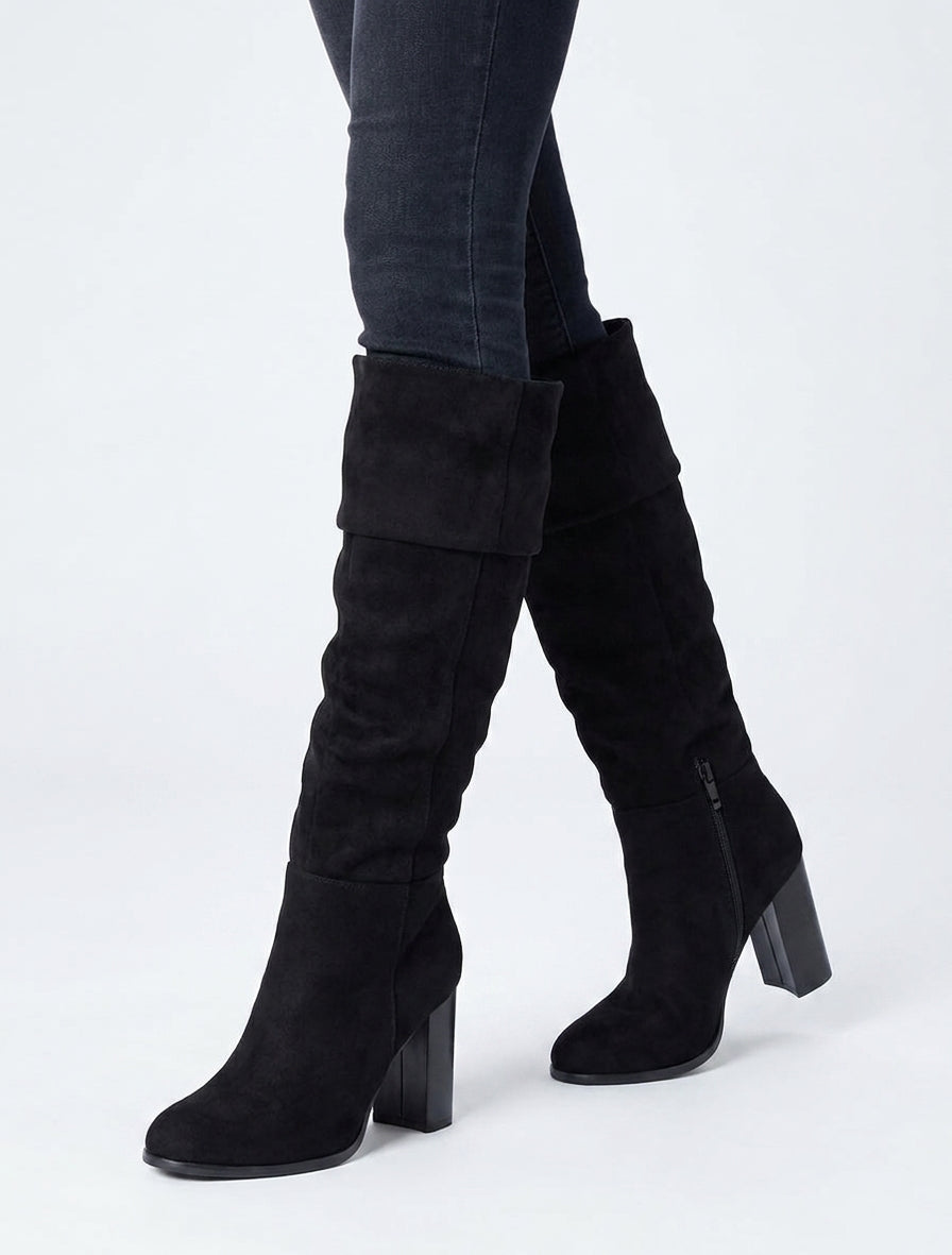 Botas plisadas de ante - Negro