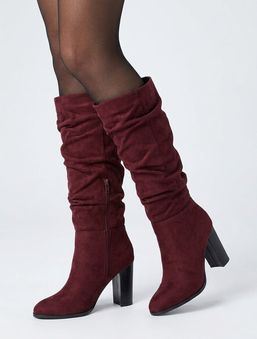 Botas plisadas de ante - Burdeos