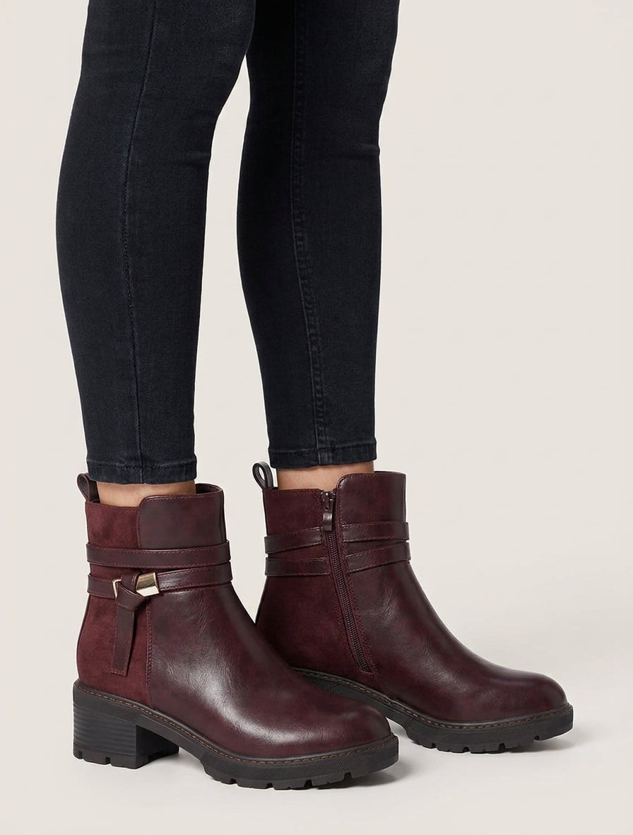 Botines de imitación y ante - Burdeos