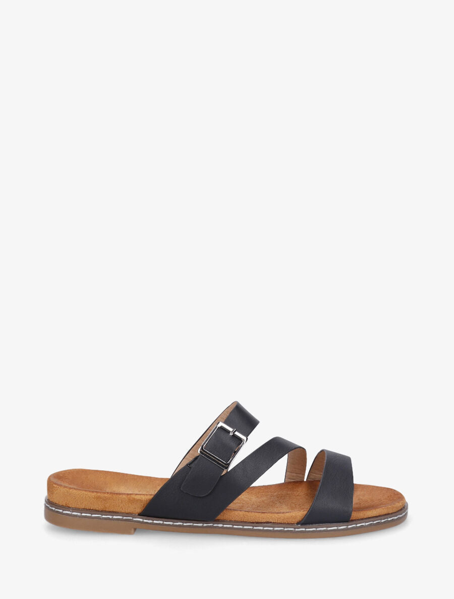 Nu-pieds en simili à boucle - Noir - 1
