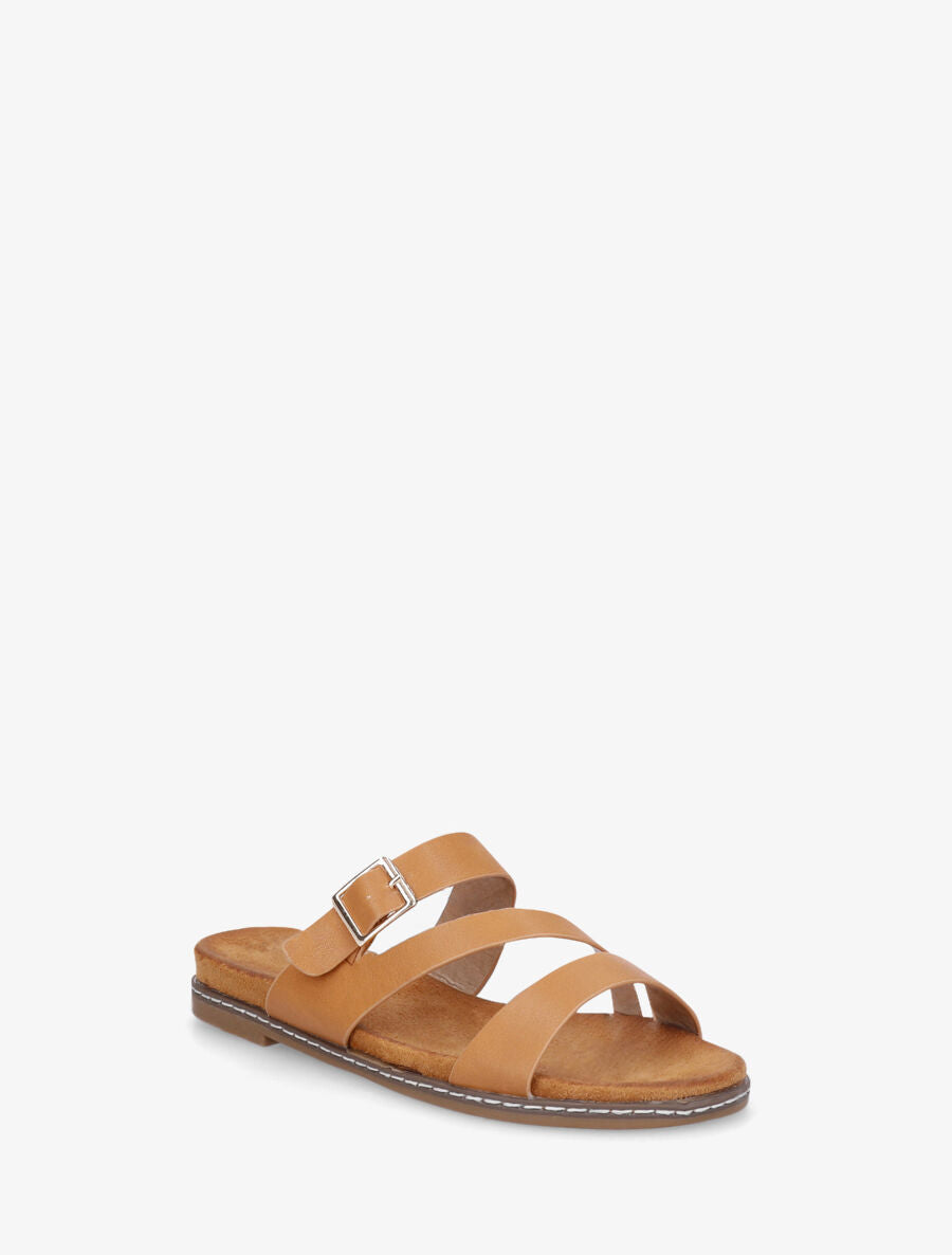 Nu-pieds en simili à boucle - Camel - 2
