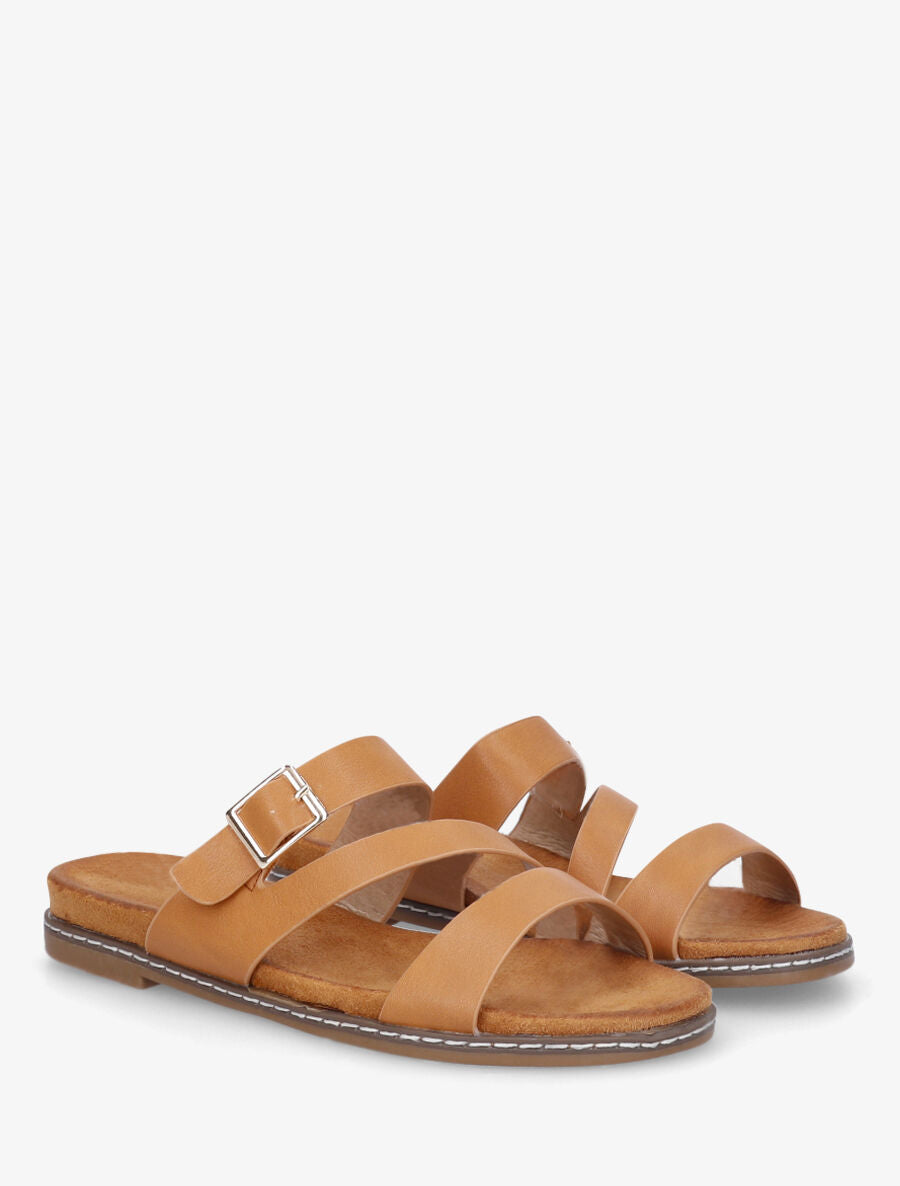 Nu-pieds en simili à boucle - Camel - 4