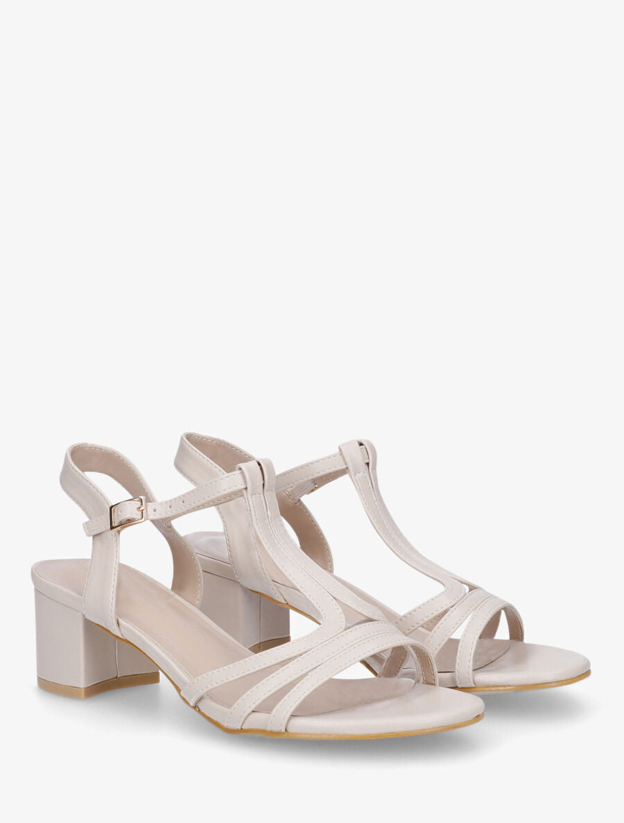 Sandales à talon bloc - Beige - 4