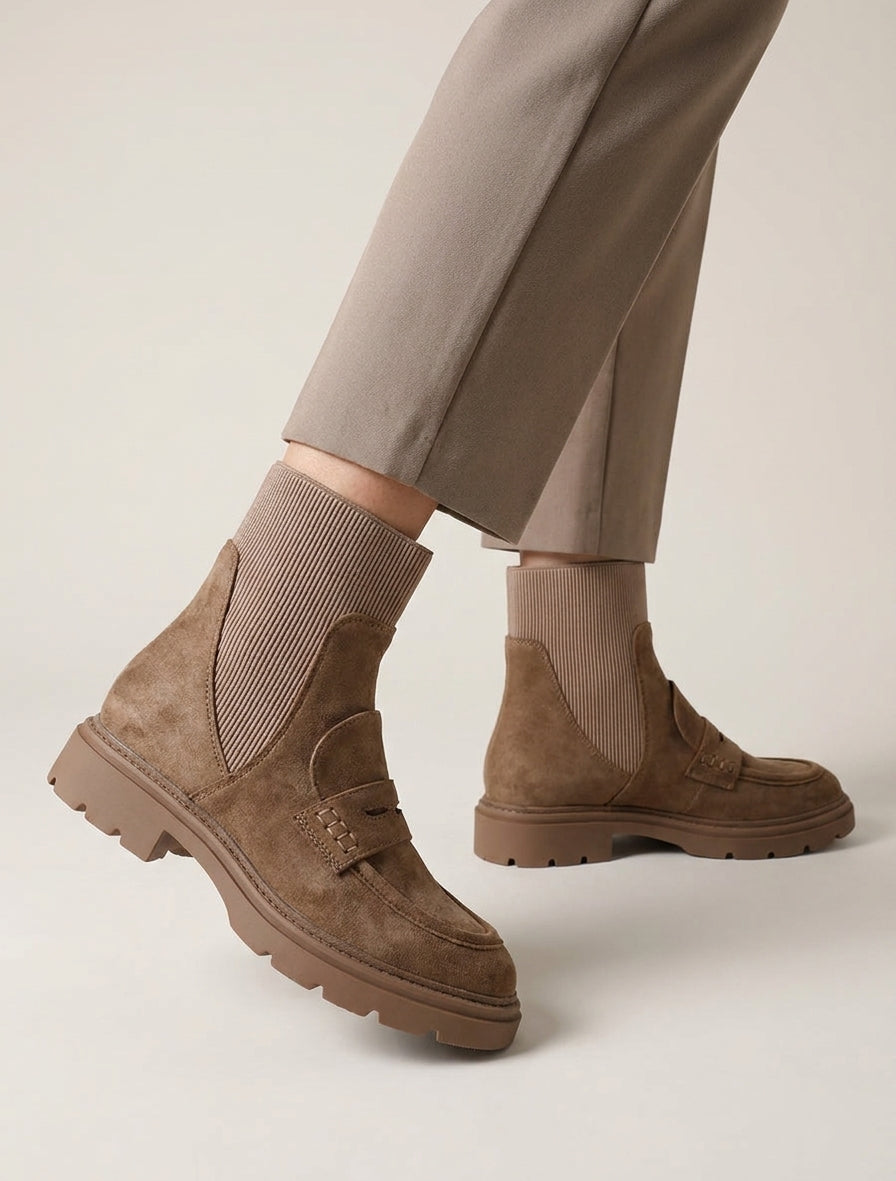 Botines de ante estilo mocasín - Topo