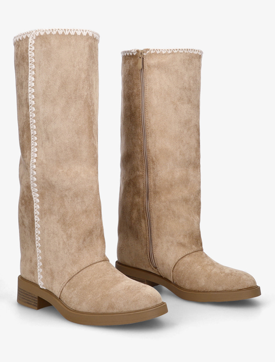 Bottes suédine brodées - Taupe - 4