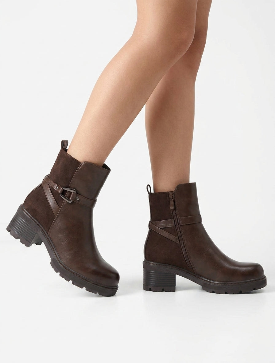 Botines lisos de imitación y ante - Marrón