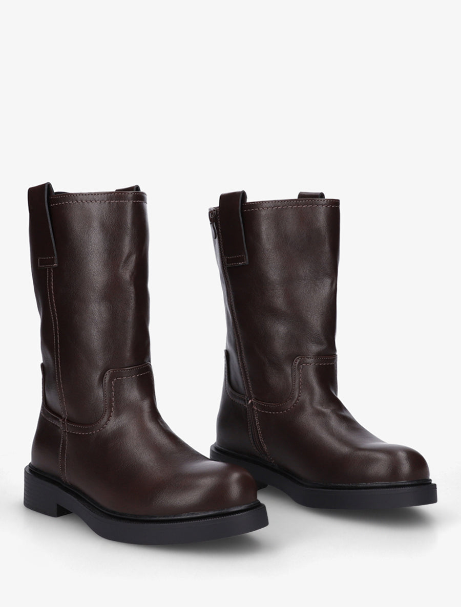Bottines montantes en simili - Chocolat - 4
