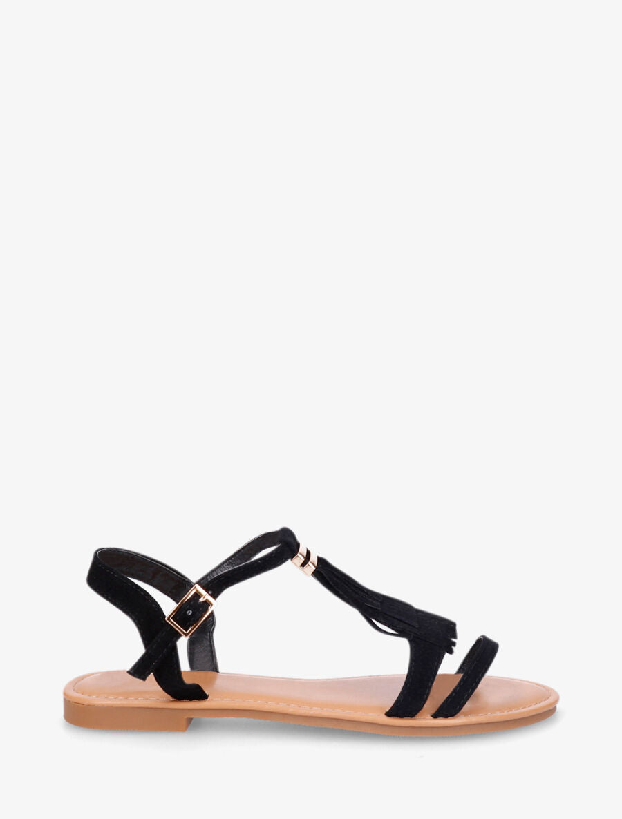 Nu-pieds à franges à empiècement métal - Noir - 6