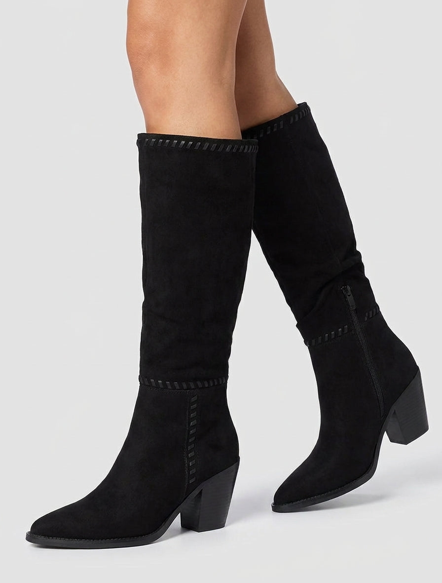 Botas de ante con puntas puntiagudas - Negro