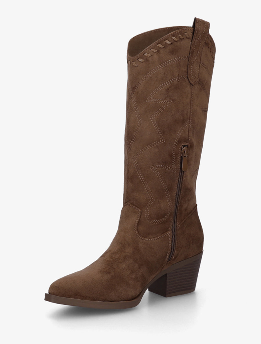 Santiags en suédine à sûrpiqures - Marron - 3