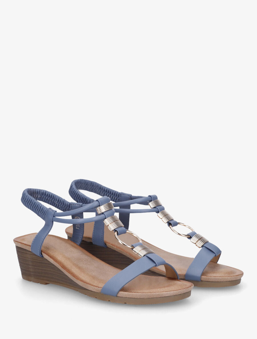 Sandales compensées à bijoux - Bleu - 5