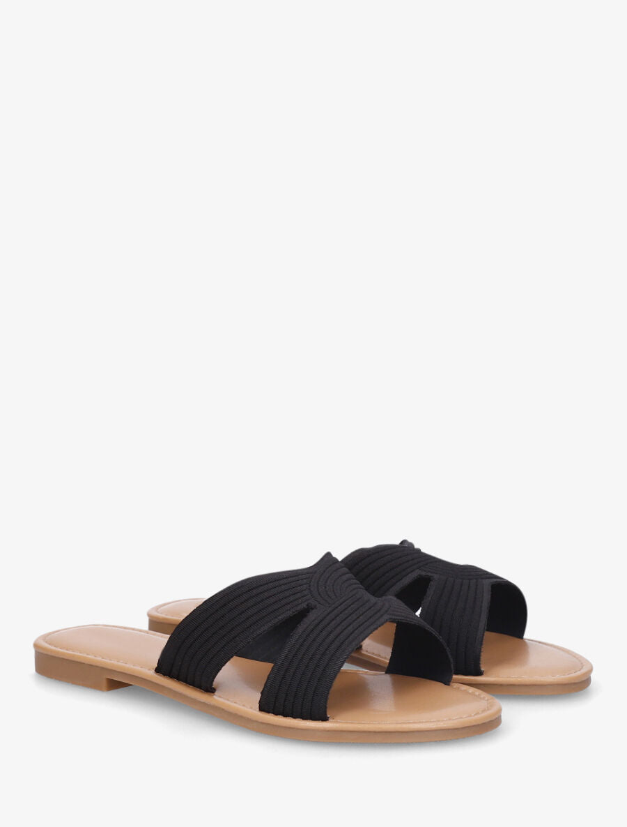 Mules plates en tissu effet torsadé - Noir - 4