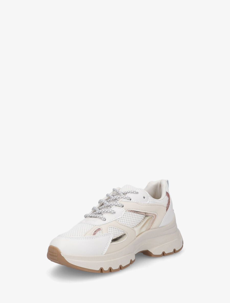Sneakers à bandes irisées et pailletées - Beige - 3