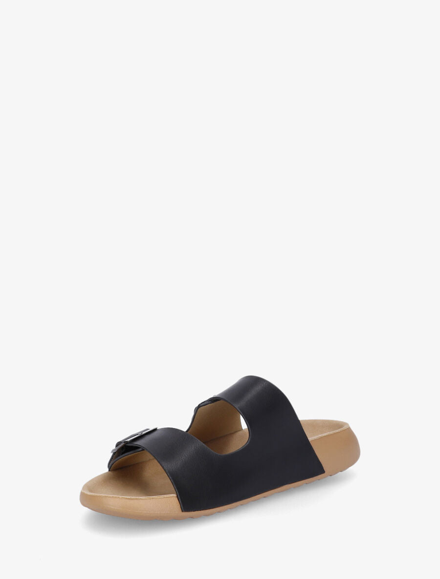 Mules en simili à double brides - Noir - 3