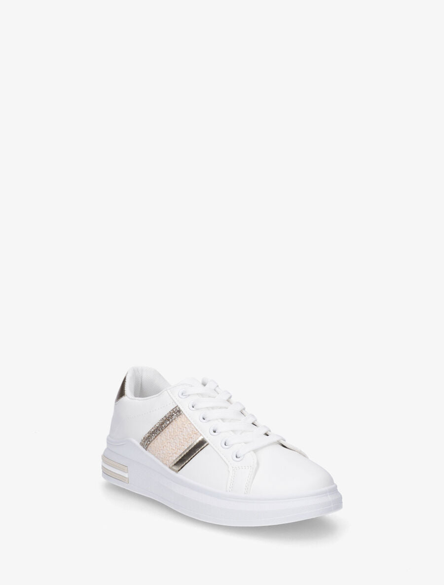 Sneakers en simili à bandes effet paille - Or - 2