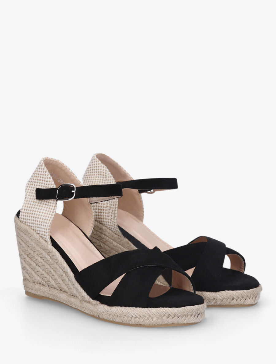 Sandales compensées à contrefort à motif damier - Noir - 4