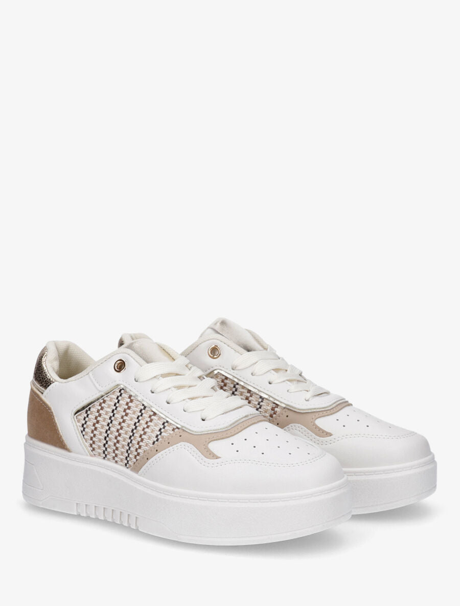 Sneakers à imprimé effet tweed - Beige - 4