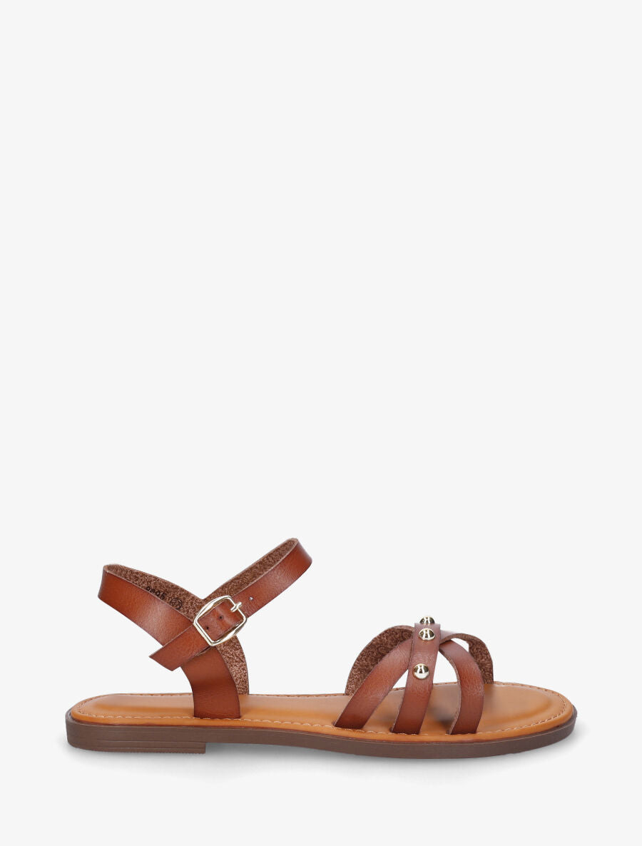 Nu-pieds croisés à clous - Marron - 1