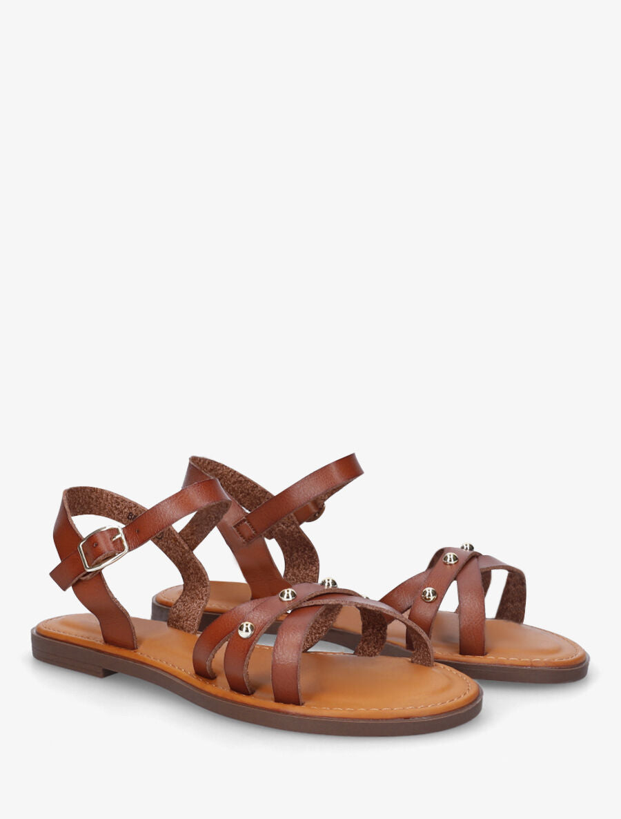 Nu-pieds croisés à clous - Marron - 4