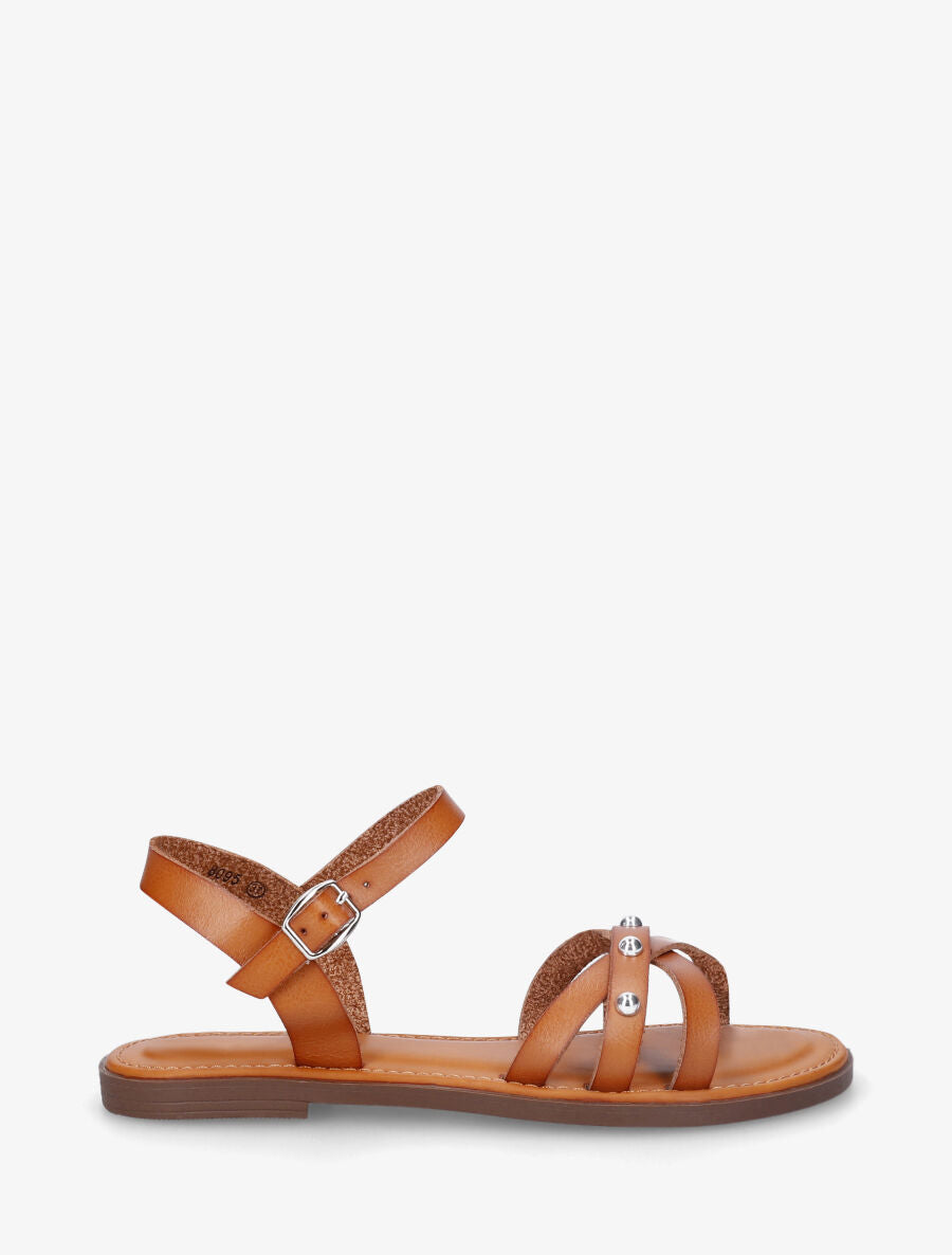 Nu-pieds croisés à clous - Camel - 1