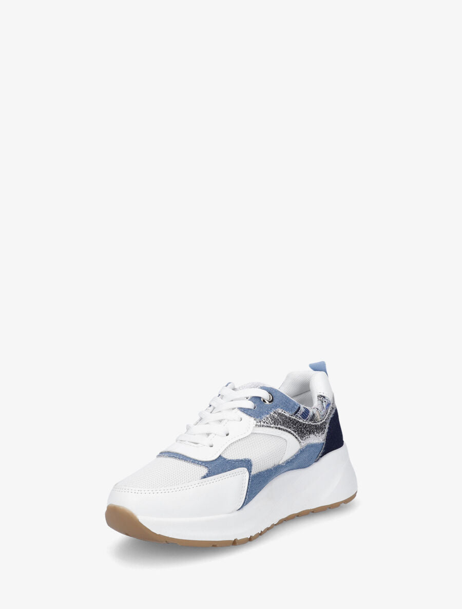 Sneakers à empiècement en tissu et irisés - Marine - 3