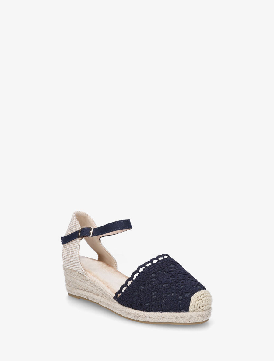Sandales à ganse en tissu et bout en raphia - Marine - 2