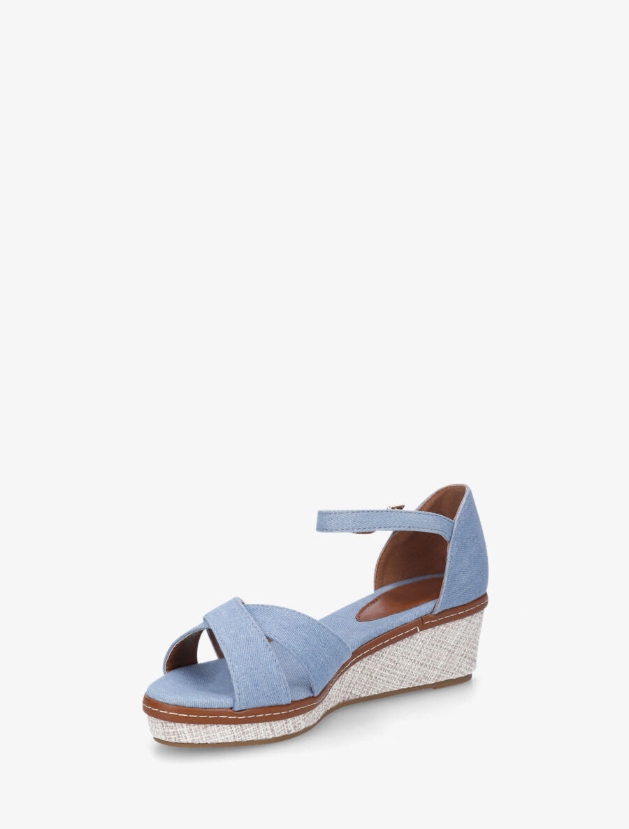 Sandales compensées bride croisées en tissu - Bleu denim - 4