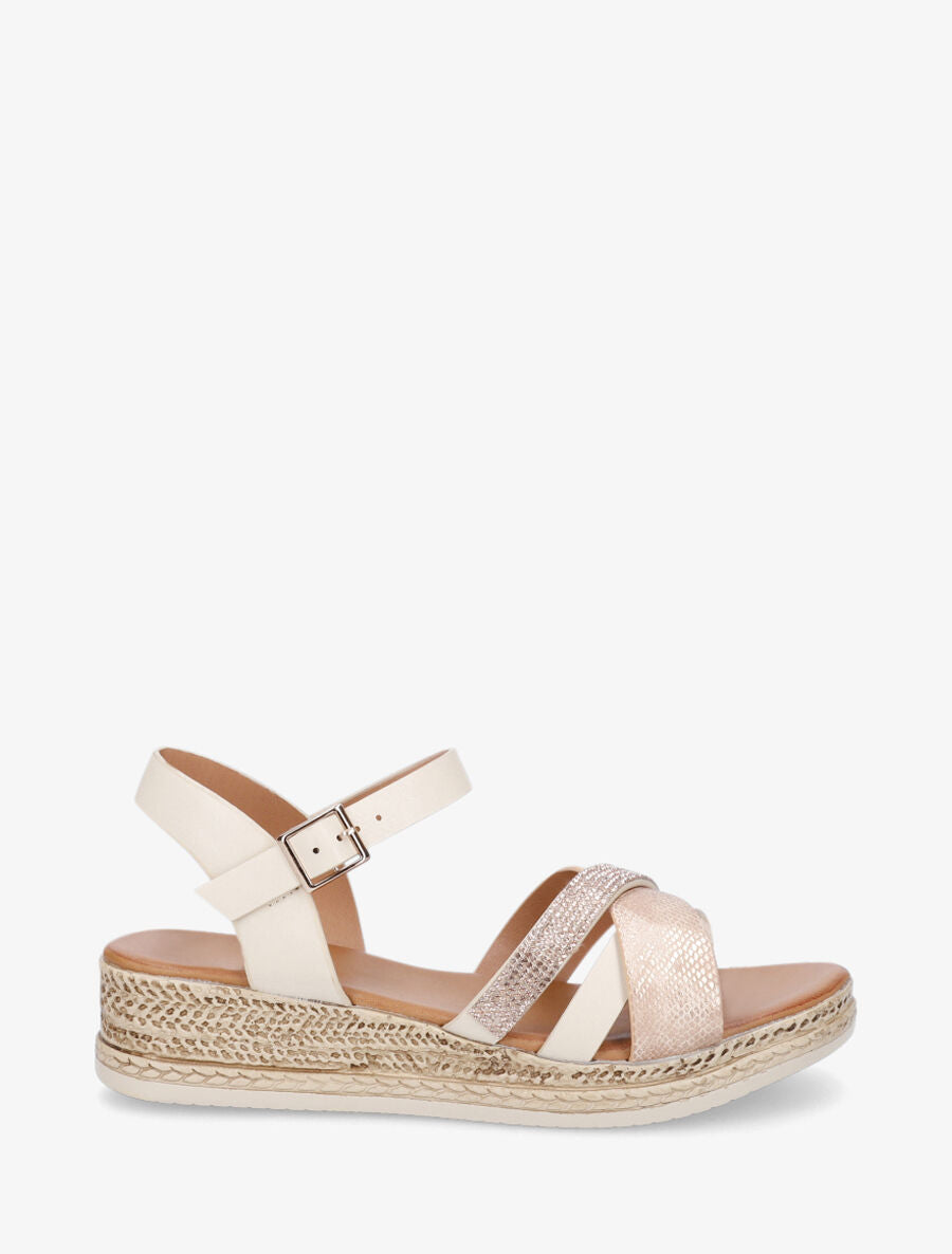 Sandales compensées à bride à strass - Beige - 2