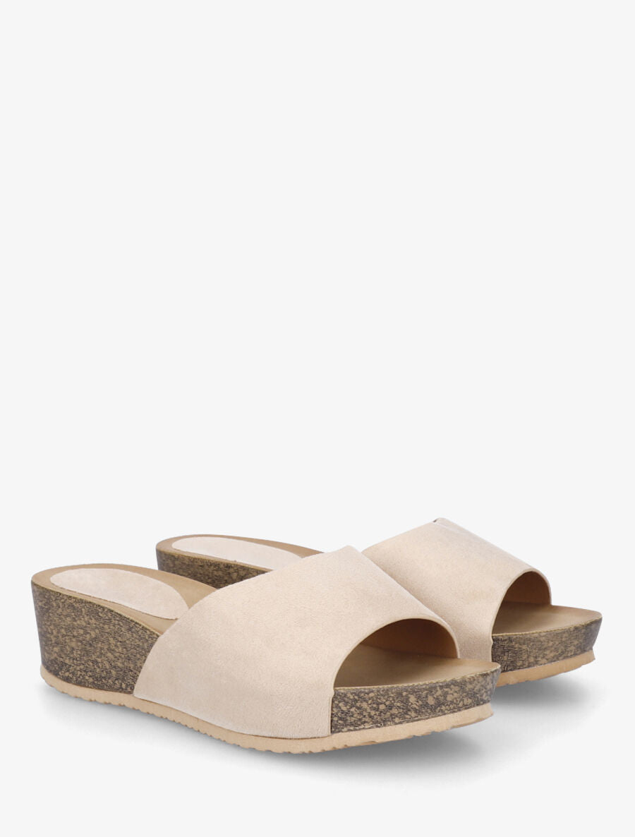 Mules compensées en suédine - Beige - 4