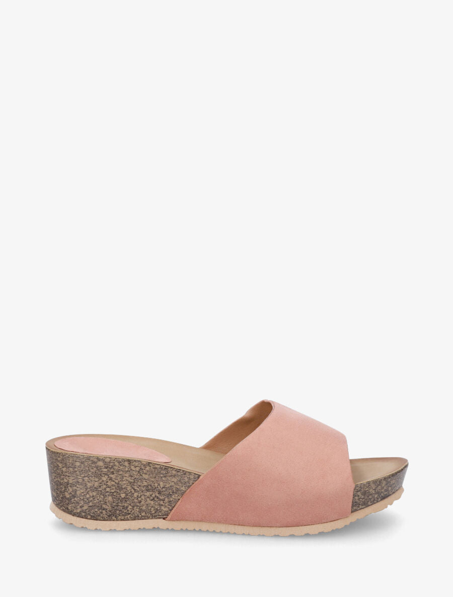 Mules compensées en suédine - Rose - 1