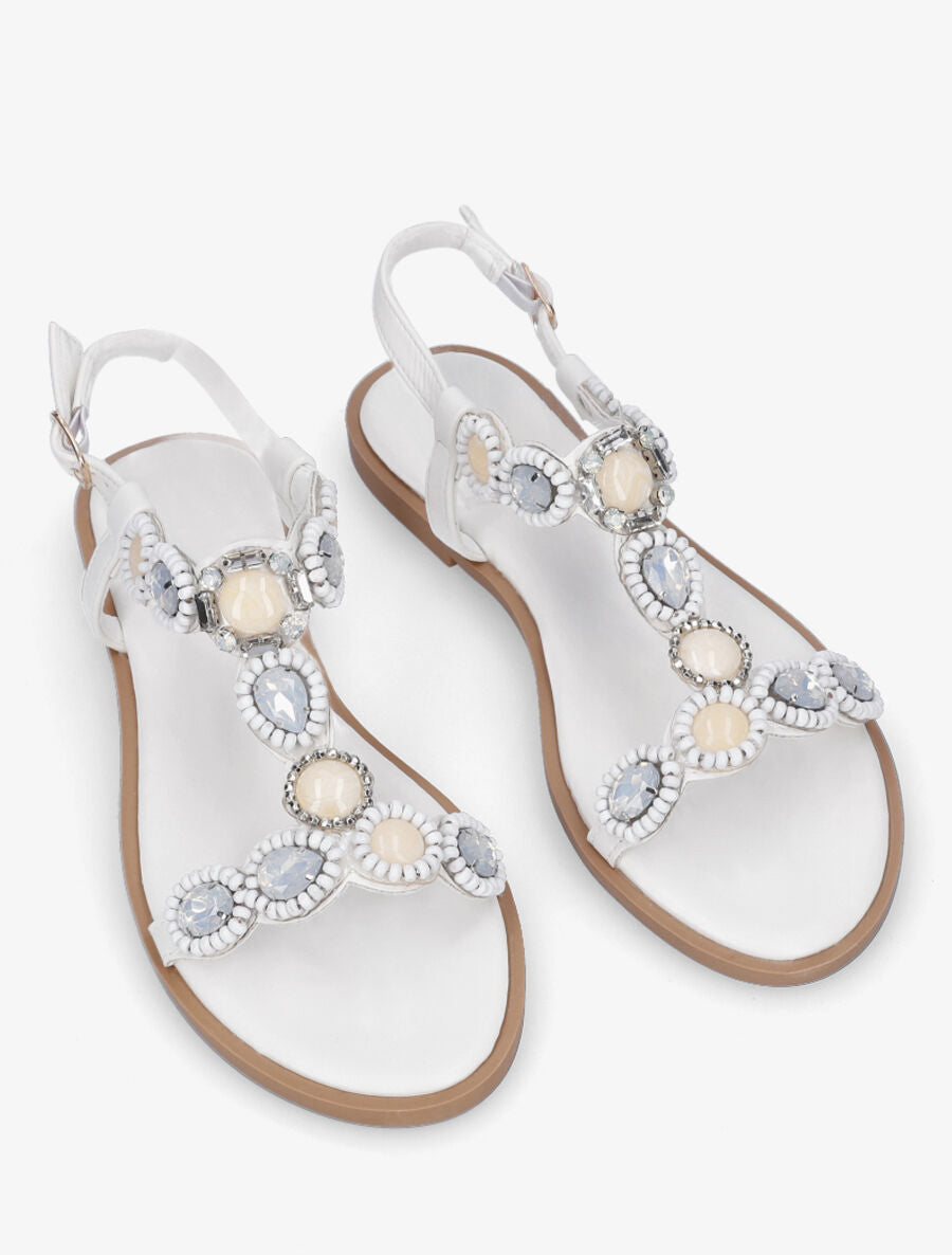 Nu-pieds à perles et pierres - Blanc - 4