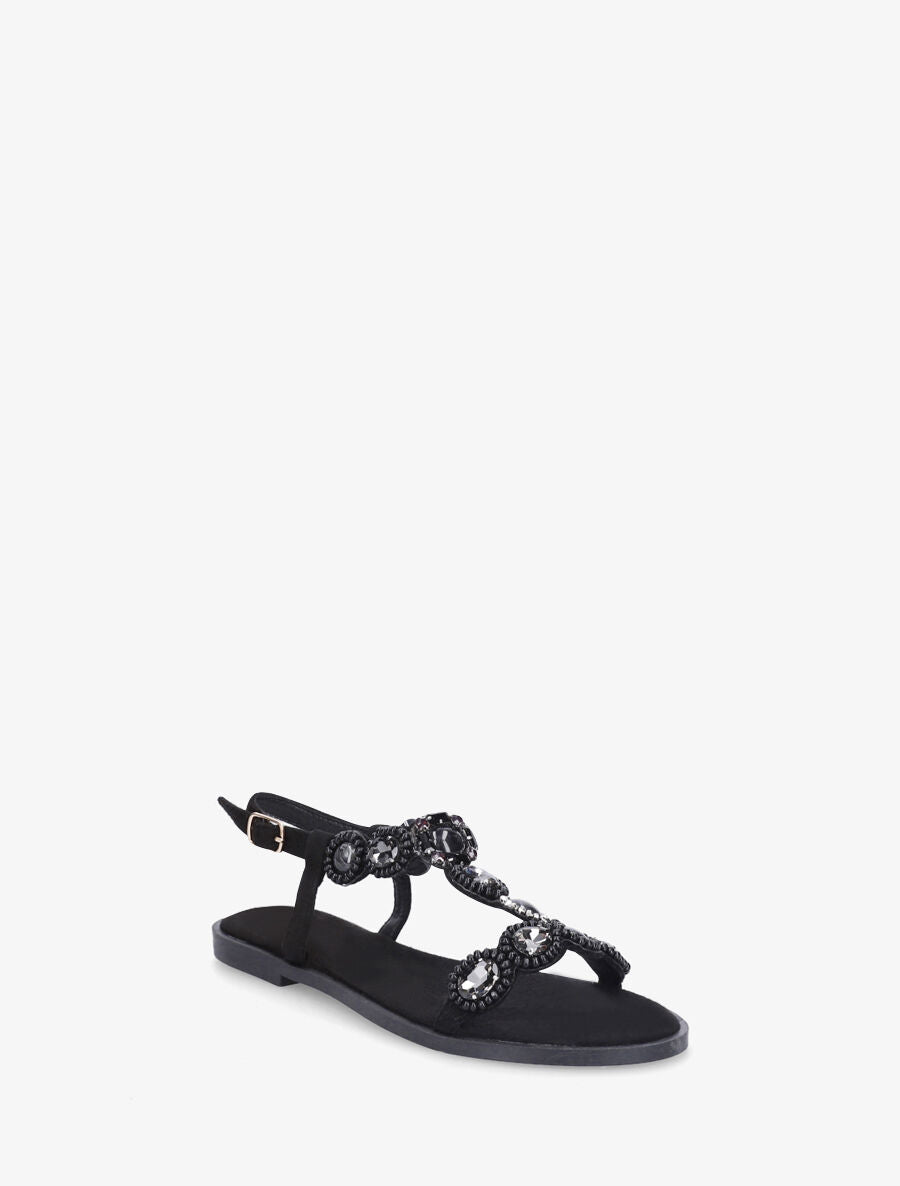 Nu-pieds à perles et pierres - Noir - 2