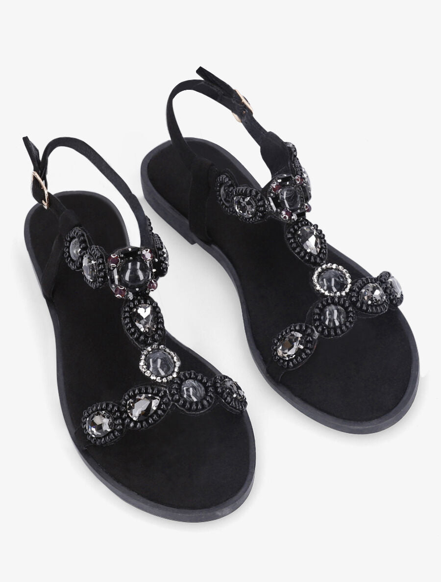 Nu-pieds à perles et pierres - Noir - 4