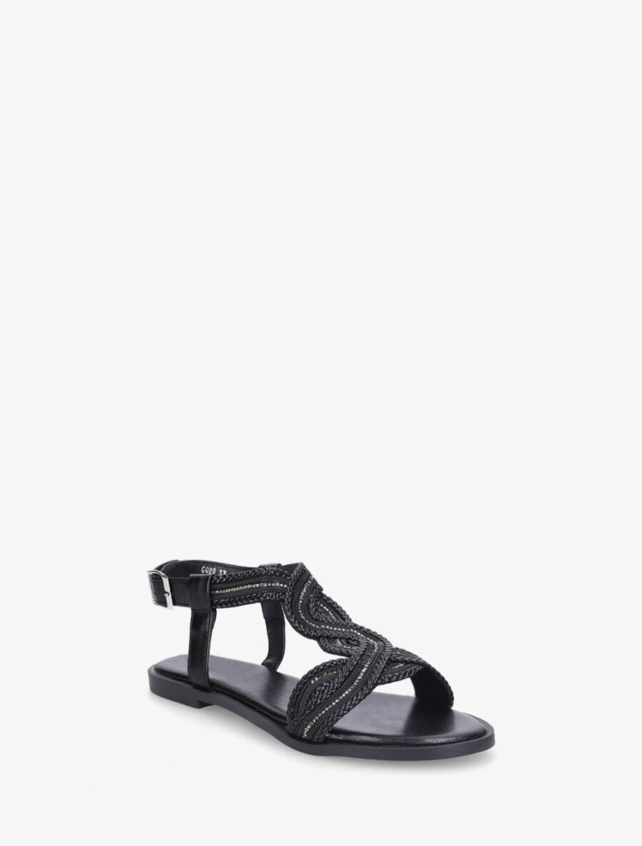 Nu-pieds torsadés à strass - Noir - 2