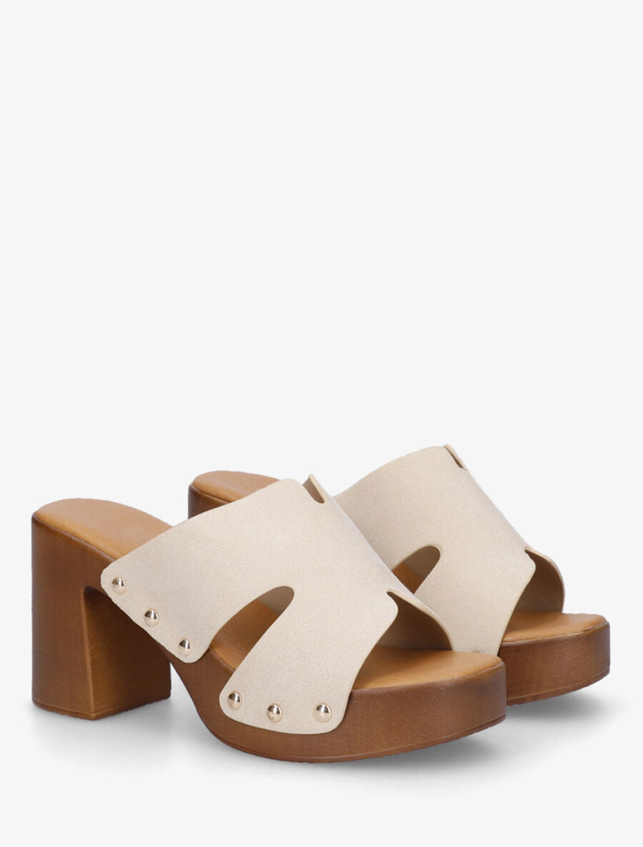 Mules à talon en suédine - Beige - 4