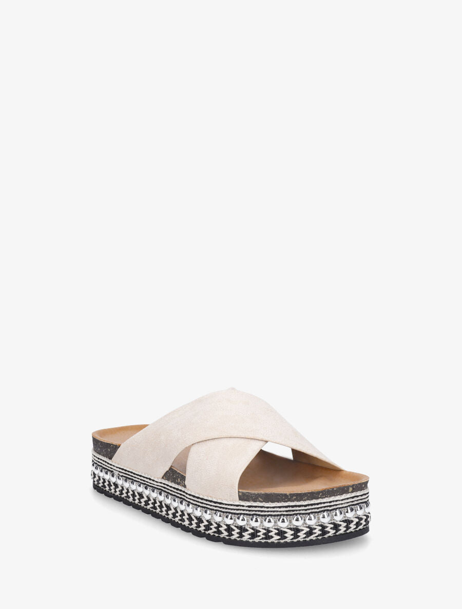 Claquettes croisées en suédine - Beige - 2