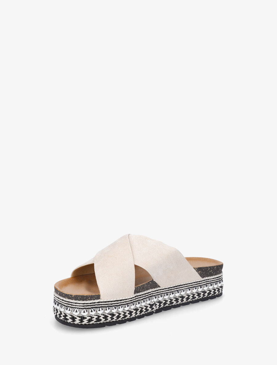 Claquettes croisées en suédine - Beige - 3