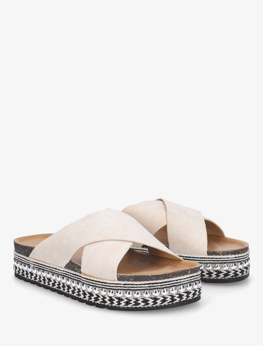 Claquettes croisées en suédine - Beige - 4