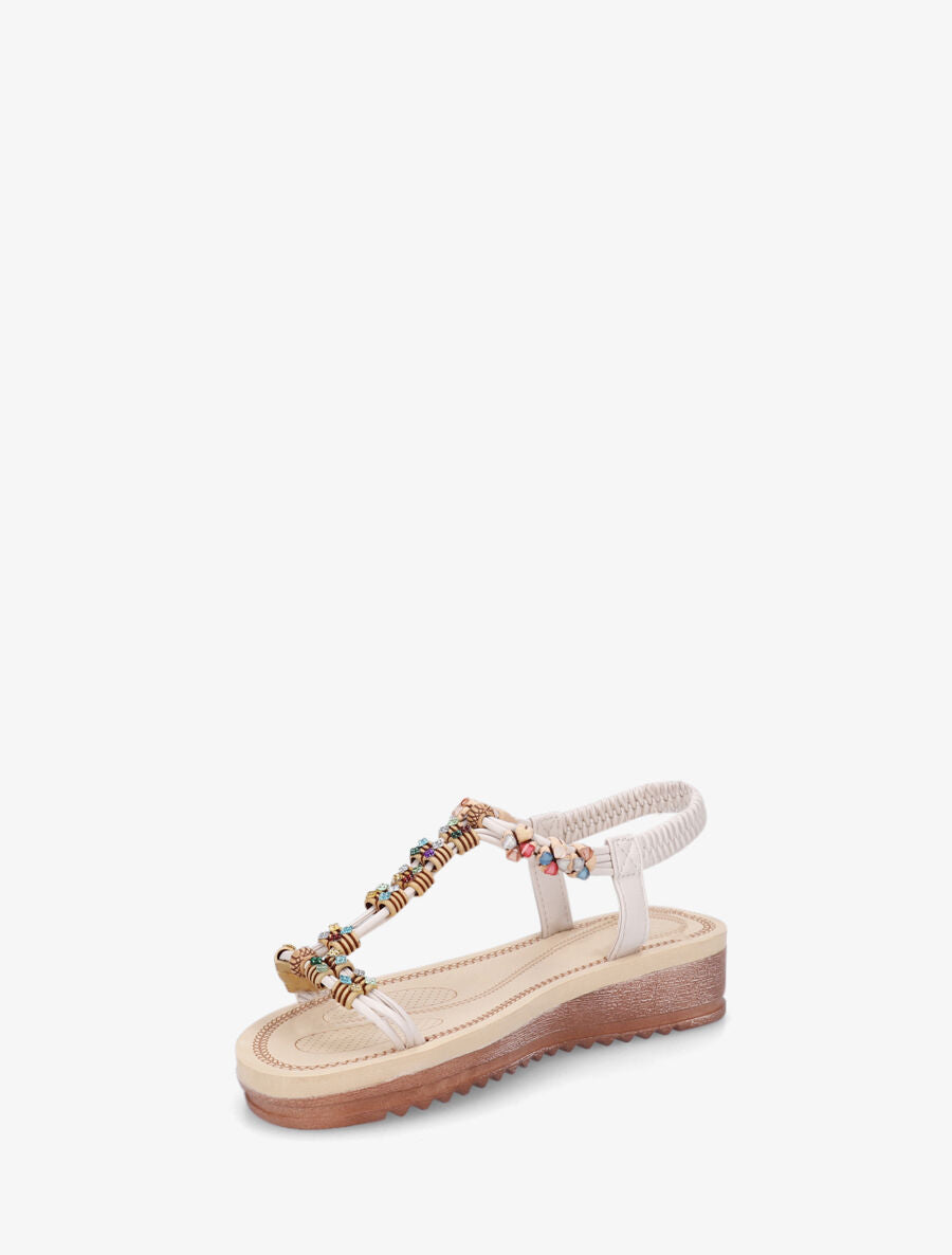 Nu-pieds à bride en T strass et perles - Beige - 3