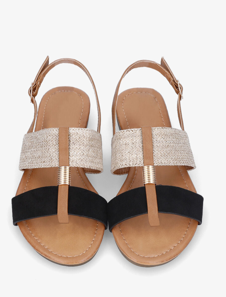 Nu-pieds bi-matière à bijou strié - Noir - 4