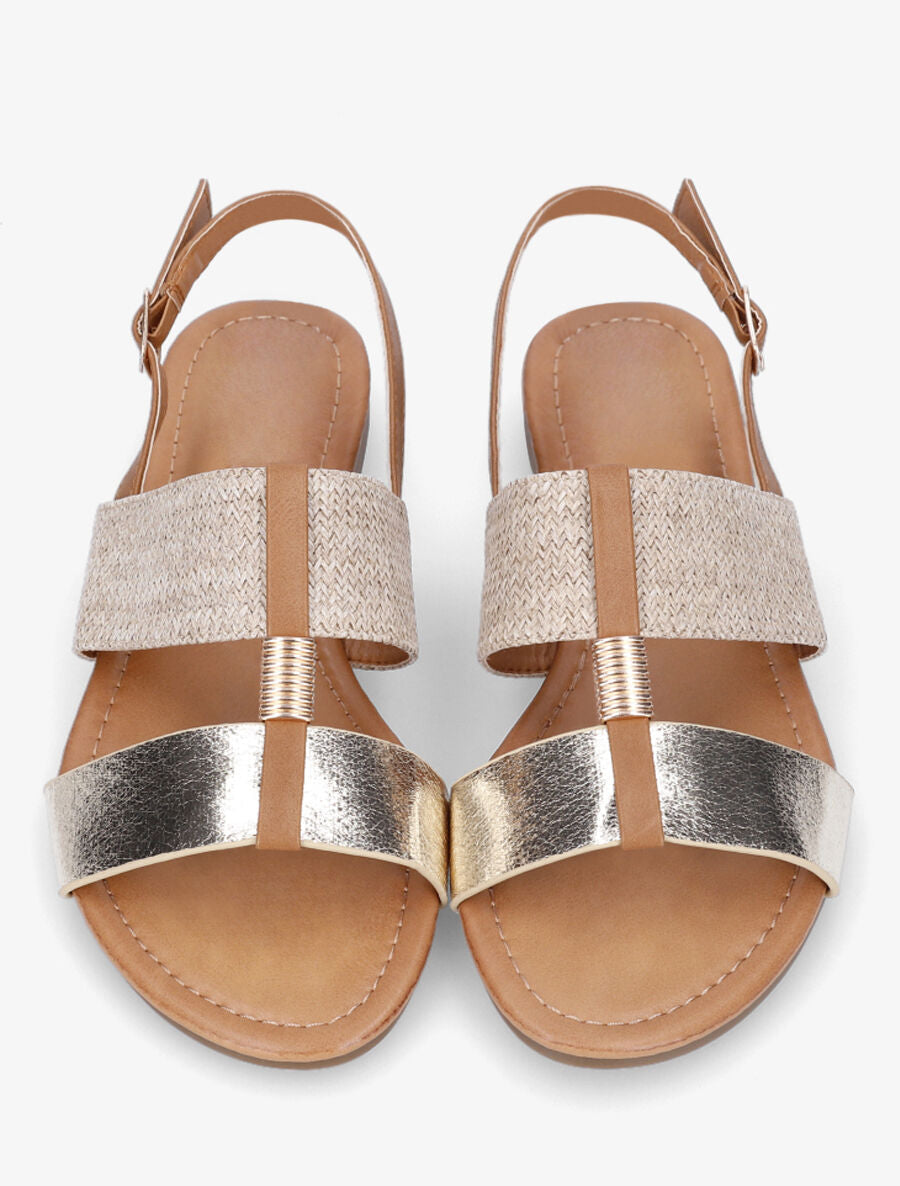 Nu-pieds bi-matière à bijou strié - Or - 4
