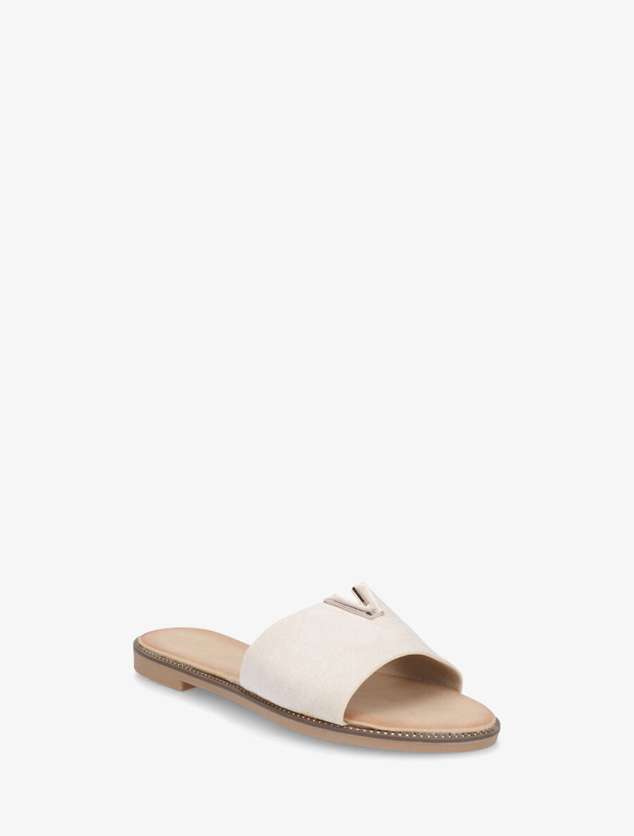 Claquettes en suédine bijou en V - Beige - 2