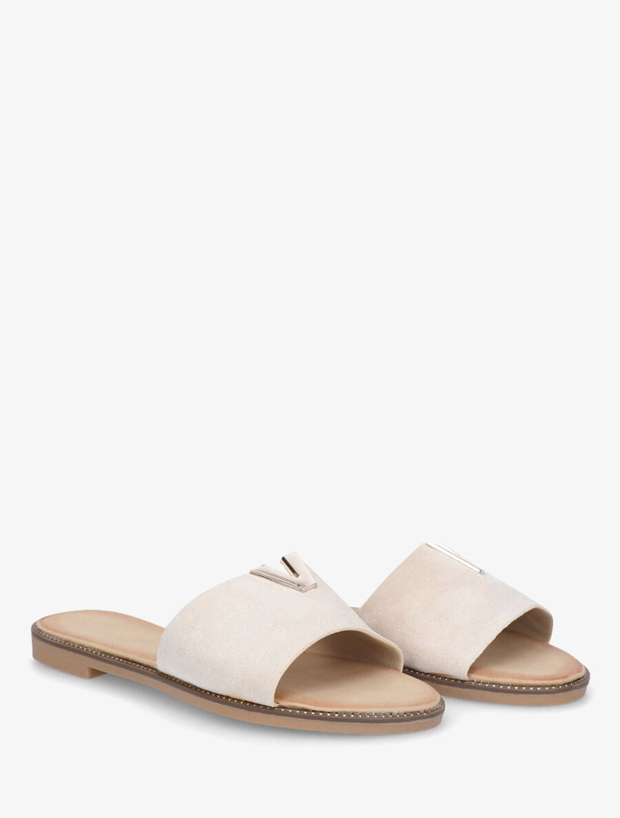 Claquettes en suédine bijou en V - Beige - 4