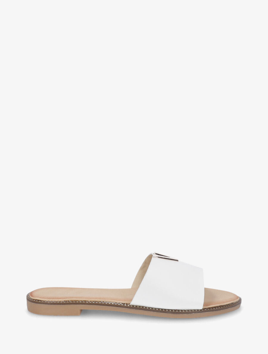 Claquettes en simili nacré bijou en V - Blanc - 1