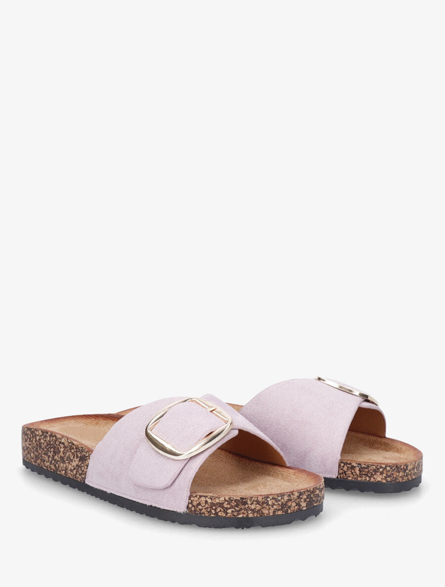 Claquettes en suédine à boucle - Lilas - 4