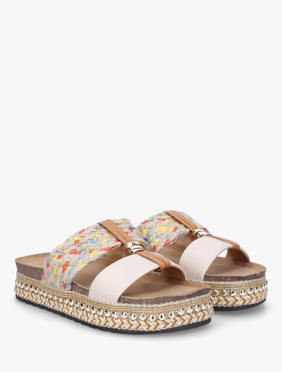 Claquettes fantaisies en raphia et simili - Beige - 4