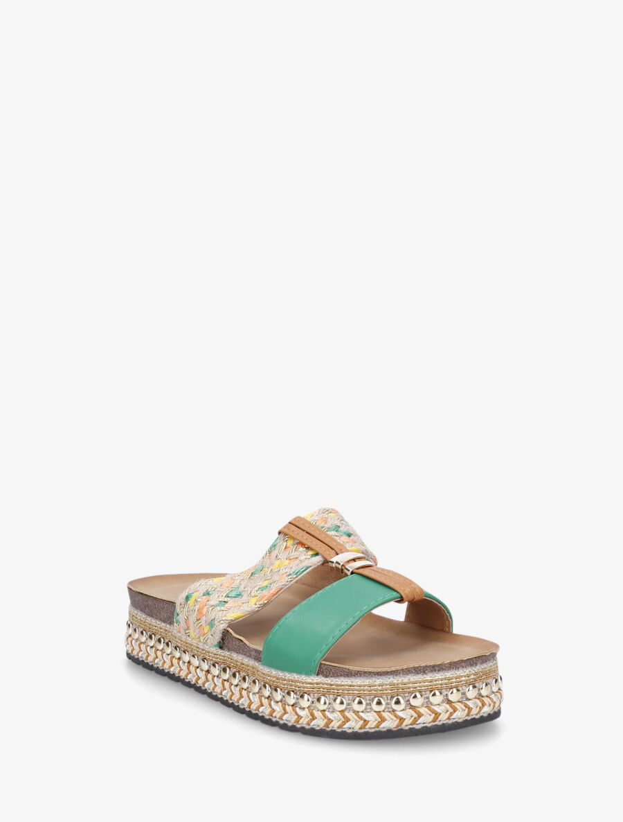 Claquettes fantaisies en raphia et simili - Vert - 2