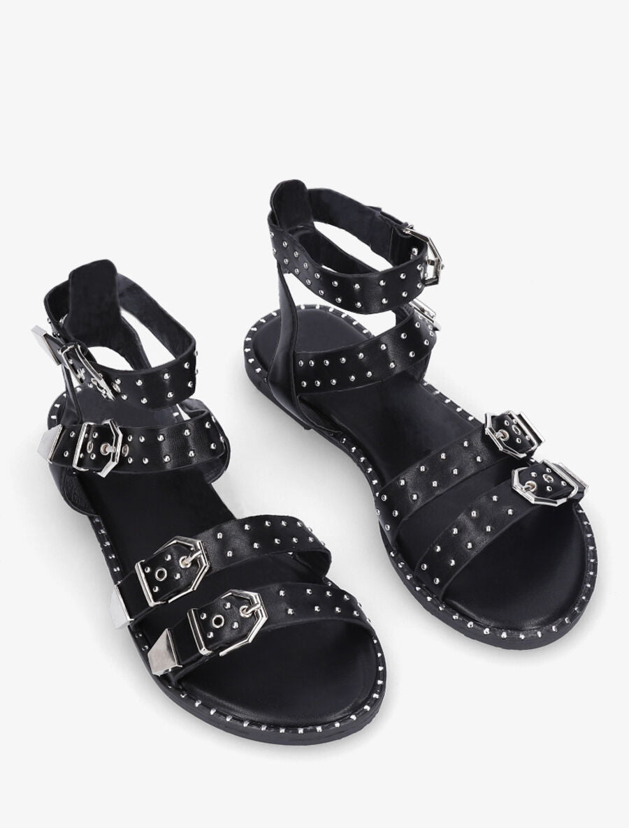 Sandales plates multibrides à clous - Noir - 4